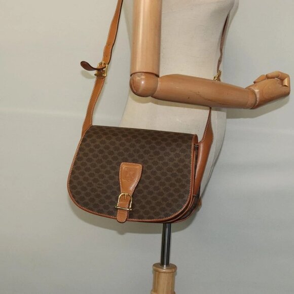 CELINE Macadam Canvas Shoulder Bag PVC Leather Brown Gold Auth 119835 - Picture 14 of 16